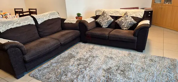 Dark brown 3+2 seater fabric sofa set (good condition)