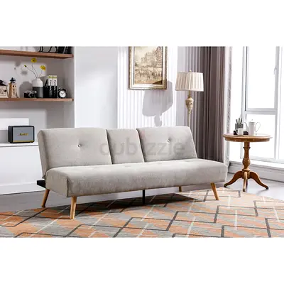 Light grey 3-seater sofa bed with wooden legs