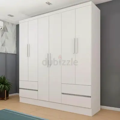 White 5-Door Wardrobe with Built-in Drawers