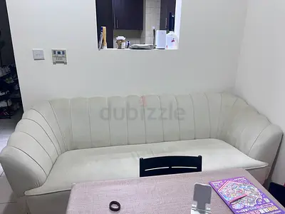 Light grey 3-seater curved fabric sofa, gently used