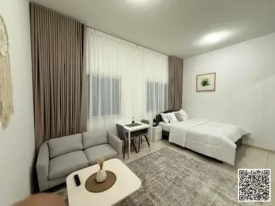 A golden opportunity! Luxurious, fully furnished studio apartment with hotel-style furnishings,second occupancy,available for monthly rent in Mushrif