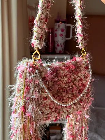 Handcrafted Pink and Cream crochet Bag