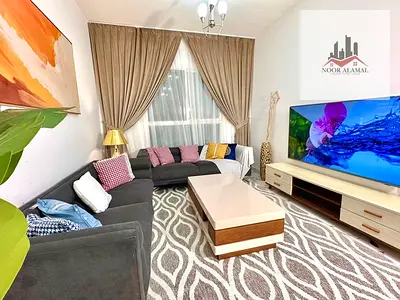 Sharjah, Muwaileh: One bedroom, living room, kitchen, and two bathrooms. Second occupancy. Hotel-style furnishings. Price: 4200 AED including internet