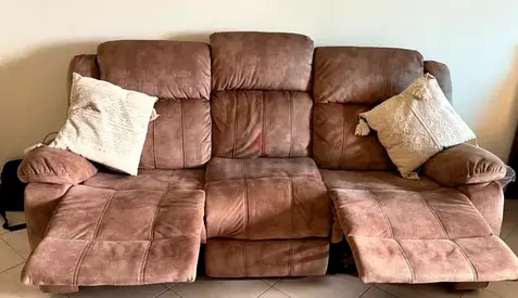 3-Seater Brown Microfiber Recliner Sofa - Dual Recliners
