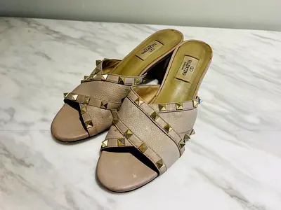 My Valentino Garavani beige studded leather mules