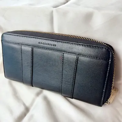 Italian Brand Coccinelle Black Leather Zip-Around Wallet