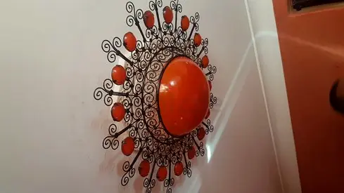 Antique a vintage 1960s Moroccan-style wrought iron sun lamp shade. Handmade