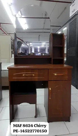 Cherry wood dressing table / vanity with mirror, drawers and stool