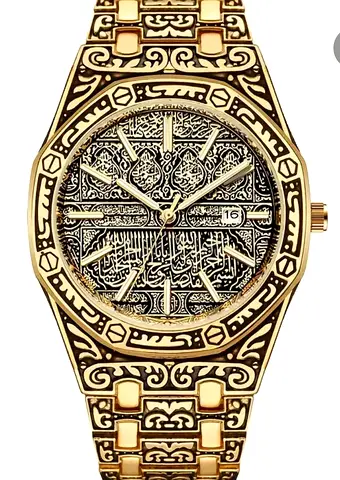 Hip-hop Golden Arabic Calligraphy Engraved Mens Watch