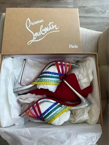 Brand new rare Louboutin marthastrass satin/spec laser size 36.5