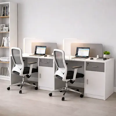 2 Person Office Workstation Desk with Storage - White Double Office Table UAE