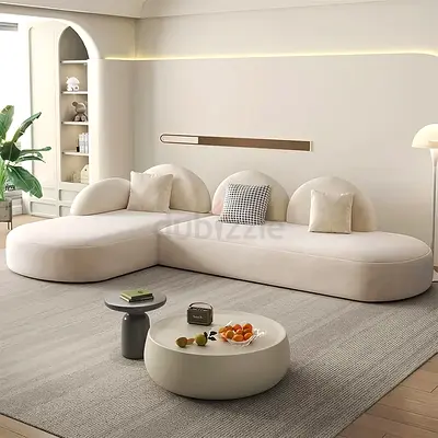 Arc backrest 6 seater boucle fabric sectional couch