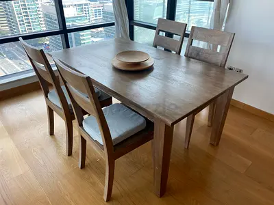 Crate and Barrel Basque Dining Table  Chairs