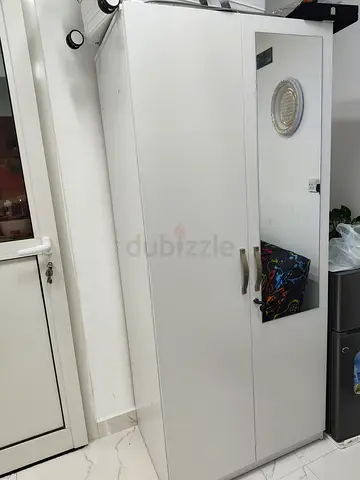 White 2-Door Wardrobe with Full-Length Mirror (2 piece)