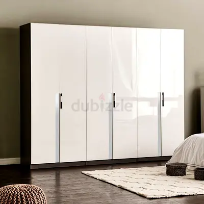 My 6-Door High-Gloss Wardrobe (White  Dark Wood) - Good Condition