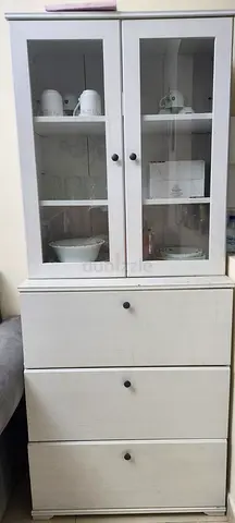Stylish White Cabinet with Glass Doors