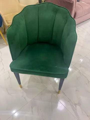 2 Emerald Green Velvet Scallop-Back Accent Chair with Gold-Tip Legs
