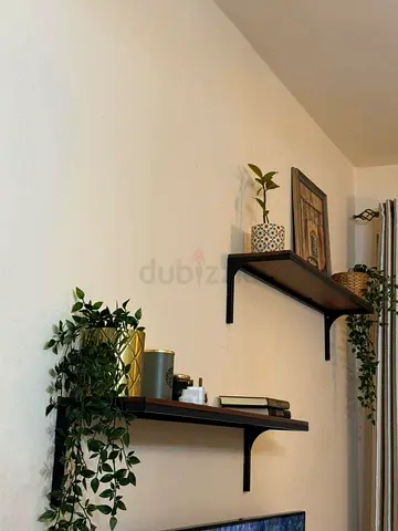 Set of 2 Wall Shelves with Metal Brackets — Dark Wood from Ikea