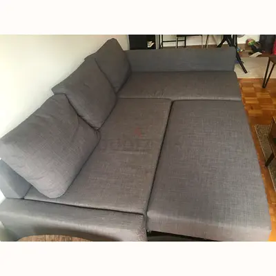 Grey L-shaped fabric sofa bed - convertible, good conditions