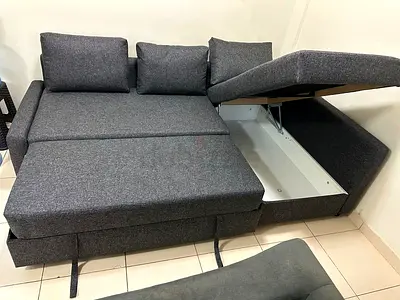 Perfect for studio apartments – sofa + bed + storage in one design.