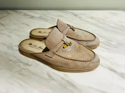 Beige suede slip-on mule loafers Loro Piana