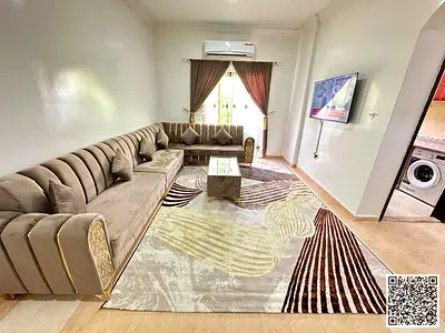 شقة فاخره غرفتين وصالة مع بلكونه  للإيجار الشهري. عجمان المويهات. مفروش بالكامل، الايجار يشمل الفواتير والإنترنت وموقف