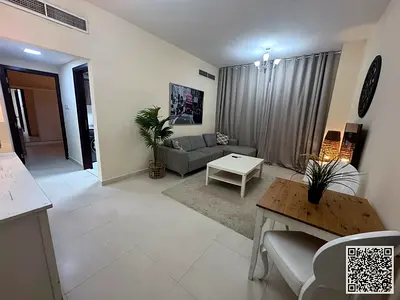 شقه فاخره غرفه وصاله مع بلكونه باطلاله مفتوحه.عجمان الحميديه.مفروش بالكامل للإيجار الشهري✨الإيجار يشمل الفواتير والإنترنت وموقف