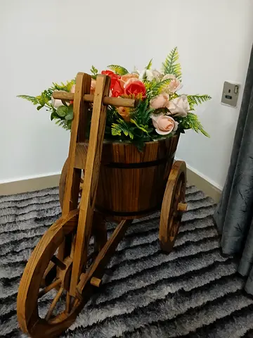 Wooden Cart Planter with Flowers