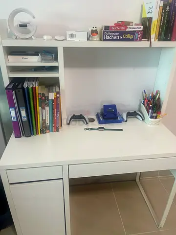 White study desk with built-in drawers