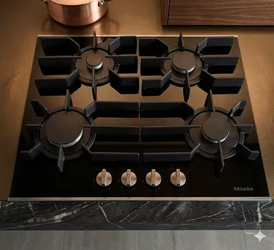 Miele 4-Burner Gas Hob — Built-in Black Glass Cooktop integrated 60cm by bnm