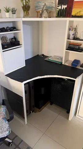 White Corner Study/Computer Desk with Built-in Shelves
