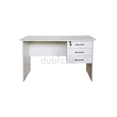 White Study/Computer Desk with 3 Lockable Drawers
