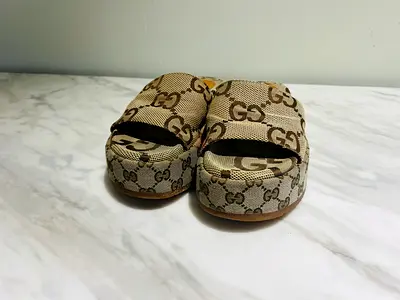 Original Gucci GG canvas platform slides