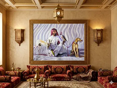 Beautiful Artwork of a Proud Owner with His Pets