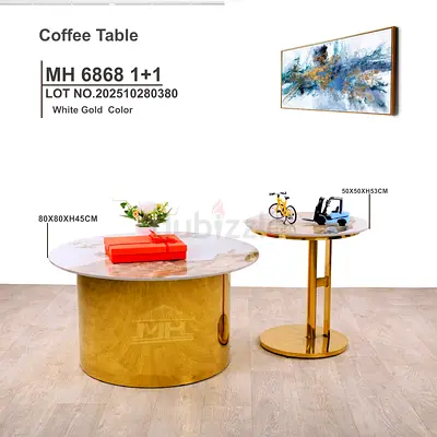 Selling my white-gold marble-top coffee table set 1+1 (MH 6868)