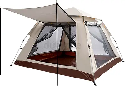 Large Family Standing Upright Camping Tent for 4-6 Persons，Multi-Room Tent with Screened Porch，Doors