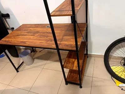 Wood-effect Computer Desk with Built-in Shelves (Good Condition)