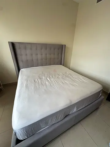 Queen size mattress with Gray bed-frame  for sale