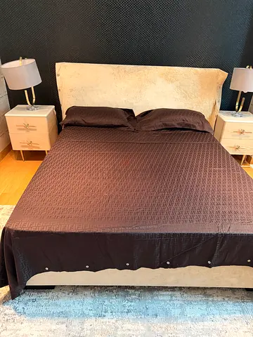 Luxury Designer Bedroom Set – Fendi Style | Bed + Mattress + 2 Nightstands + Duvet Set