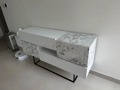 Modern Sideboard / Console Cabinet (White Marble, Like New)