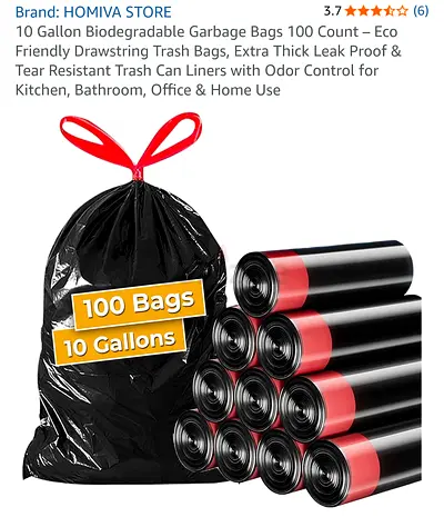10 Gallon Biodegradable Trash Bags - 100 Count