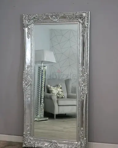 Full-length silver ornate standing mirror - good condition