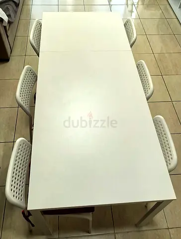 Ikea White 6-Seater Dining Table with 6 Chairs - expendable