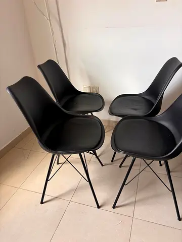 2 black modern dining chairs with cushions - used