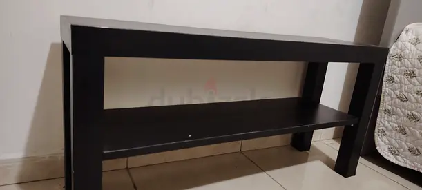 Black wooden bench with lower shelf - sturdy, good condition