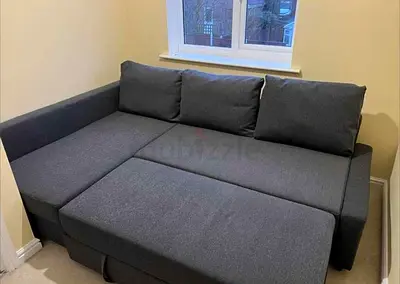 Grey sofa bed with chaise – converts to bed, good condition