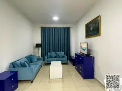 Furnished one-bedroom apartment for monthly rent in Ajman - Al Jurf 2, near the court | Stylish and