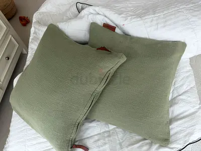 Set of Two Green Textured Cushions