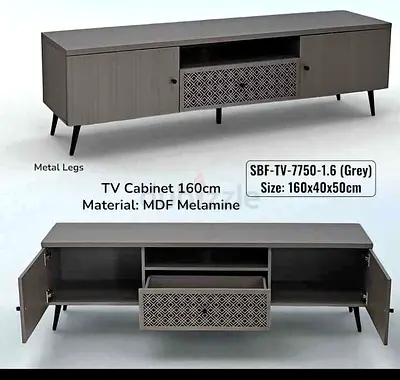 My 160cm Grey TV Cabinet (MDF Melamine) with Metal Legs