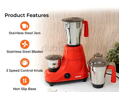 My Geepas 3-Jar Mixer Grinder (Red) — Stainless Steel Jars